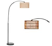 HOMCOM Rattan Arc Floor Lamp with Dual-Layer Shade, Foot Switch, Black