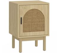 HOMCOM Rattan Bedside Table for Bedroom - Natural Wood