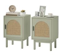 HOMCOM Rattan Bedside Tables Boho Nightstands w/ Cabinet Set of 2 Green in Light Green HOMCOM Light Green