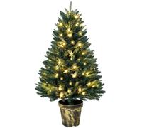 HOMCOM Realistic Xmas Tree, 4ft Prelit Artificial Christmas Tree with 80 Lights, Green