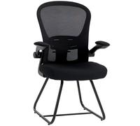 HOMCOM Reception Chair, Conference Meeting Office Chair with Flip-up Armrest, Mesh Backrest, Lumbar Support and Metal Base