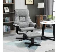 Homcom Recliner Armchair Footstool Duo Vintage Wood Base Home Micro Fiber Grey