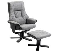 HOMCOM Recliner Armchair Footstool Duo Vintage Wood Base Home Micro Fiber Grey