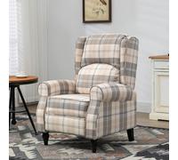 HOMCOM Wingback Recliner Armchair for Living Room, Pushback Reclining Chair with Round Armrests, Footrest and Rubber Wood Legs, Khaki