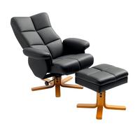 HOMCOM Faux Leather Swivel Recliner Chair with Footstool, Wooden Base and Storage for Living Room, Black