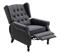 HOMCOM Manual Reclining Armchair Recliner with Retractable Footrest Dark Grey