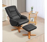 HOMCOM Recliner Armchair with Wood Base - Upholstered Reclining Chair - Black | TJ Hughes