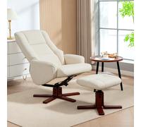 HOMCOM Recliner Armchair with Wood Base, Upholstered Reclining Chair, Cream