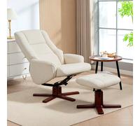 Homcom Recliner Armchair With Wood Base, Upholstered Reclining Chair, Cream Cream One Size