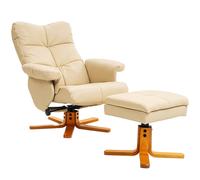 HOMCOM Recliner Chair and Footstool PU Leather Wooden Base, Beige - Beige - Bentwood - Beige