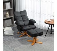 HOMCOM Recliner Chair and Footstool PU Leather Wooden Base Black | TJ Hughes