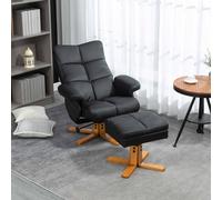 HOMCOM Recliner Chair and Footstool PU Leather Wooden Base Black