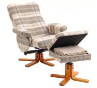 HOMCOM Recliner Chair and Footstool Linen-touch Fabric Wooden Base Multicolour
