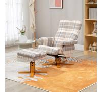 HOMCOM Recliner Chair and Footstool Linen-touch Fabric Wooden Base Multicolour