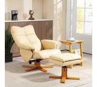HOMCOM Recliner Chair and Footstool PU Leather Wooden Base, Beige