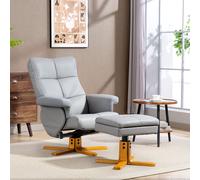 Homcom Recliner Chair And Footstool Pu Leather Wooden Base, Light Grey