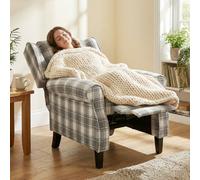 HOMCOM Recliner Chair for Living Room Wingback Chair with Padded Armrest - Rubber wood - Grey and White - Checked linen-look fabric