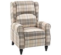 HOMCOM Wingback Recliner Armchair for Living Room, Pushback Reclining Chair with Round Armrests, Footrest and Rubber Wood Legs, Khaki