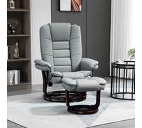 HOMCOM Recliner Chair With footstool, Recliner Armchair up to 130kg Weight Capacity, 135 Reclining Swivel Sofa Chair, PU Leather Ergonomic Couch Bed with Swivel Wood Base for Living Room, Grey Grey