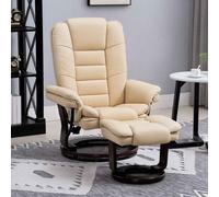 HOMCOM Recliner Chair With footstool, Recliner Armchair up to 130kg Weight Capacity, 135 Reclining Swivel Sofa Chair, PU Leather Ergonomic Couch Bed with Swivel Wood Base for Living Room, Beige Beige