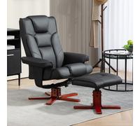 HOMCOM Reclining Armchair with Footstool Adjustable Backrest - Black - PU Leather, Wood