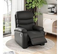 HOMCOM PU Leather Reclining Chair, Manual Recliner Chair with Padded Armrests, Retractable Footrest and Wood Frame, Black
