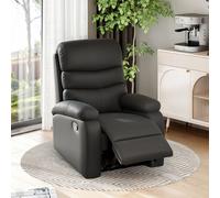 HOMCOM PU Leather Reclining Chair, Manual Recliner Chair with Padded Armrests, Retractable Footrest and Wood Frame, Black