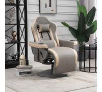 HOMCOM Reclining Gaming Chair, 360° Swivel Racing Video Gaming Manual Recliner with Footrest, Headrest and Cup Holder, PU Leather Armchair with Storage Pocket, Grey Grey