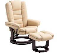 HOMCOM Reclining Lounge Chair with Footstool, Faux Leather Padded Armchair with Adjustable Backrest, Comfortable Relaxation Chair for Living Room, Beige Aosom UK