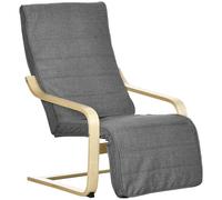 HOMCOM Wooden Lounging Chair Deck Relaxing Recliner Lounge Seat With Adjustable Footrest and Removable Cushion - Dark Grey, Grey
