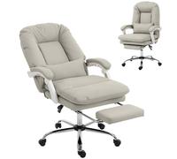 Homcom Reclining Office Chair, Desk Chair With Lumbar Support, Khaki Khaki