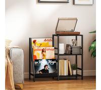 HOMCOM Record Player Stand, 3-Tier Side Table with Vinyl Record Storage, Black