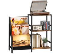 HOMCOM Record Player Stand - 3-Tier Side Table With Vinyl Record Storage - Rustic Brown | TJ Hughes