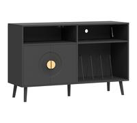 HOMCOM Record Player Stand, Vinyl Record Holder with Storage Holds Up to 300 Albums with Flip-Top Compartment, Black