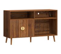 HOMCOM Record Player Stand, Vinyl Record Holder with Storage Holds Up to 300 Albums with Flip-Top Compartment, Walnut