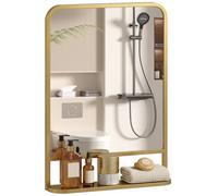 Homcom Rectangle Wall Mirror With Shelf 70 X 50 Cm, For Living Room, Bedroom In Gold Gold