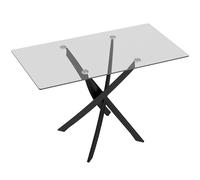 HOMCOM Rectangular Dining Table for 6 People, 120cm Modern Kitchen Table with Tempered Glass Top and Cross Steel Legs, Clear