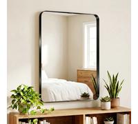 HOMCOM Rectangular Wall Mirror Elevated Aluminium Alloy Frame 60x90cm Black | Bathroom Mirror, Tempered Glass for Living Room, Bedroom, Hallway