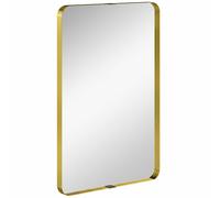 HOMCOM Rectangular Wall Mirror, 90 x 60 cm Wall Mounted Bathroom Mirror w/ Aluminium Alloy Frame and Tempered Glass, Gold Tone