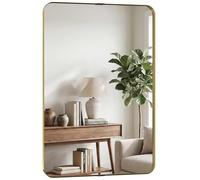 HOMCOM Rectangular Wall Mirror, 90 x 60 cm Wall Mounted Bathroom Mirror in Gold HOMCOM Gold 90 x 60 cm