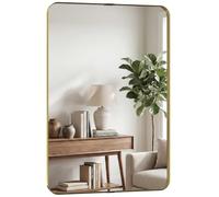 HOMCOM Rectangular Wall Mirror, 90 x 60 cm Wall Mounted Bathroom Mirror in Gold HOMCOM Gold 90 x 60 cm