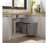 HOMCOM Kitchen Recycle Waste Bin Pull Out Soft Close Dustbin Recycling Cabinet Trash Can 40L - Grey | TJ Hughes