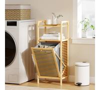 HOMCOM Bamboo Laundry Cabinet with Slatted Door, Bathroom Cabinet with Tilt-Out Hamper and Removable Liner Bag, 40 x 30D x 95 cm, Natural Wood Finish