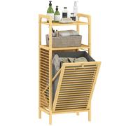HOMCOM Removable 37L Laundry Hamper with Bamboo Bathroom Storage Cabinet