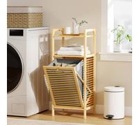 Homcom Removable 37L Laundry Hamper With Bamboo Bathroom Storage Cabinet In Natural Natural