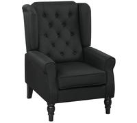 HOMCOM Retro Accent Chair, Linen Wingback Armchair with Wood Frame Button Tufted Design for Living Room Bedroom, Black