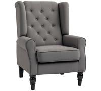 HOMCOM Retro Accent Chair, Linen Wingback Armchair with Wood Frame Button Tufted Design for Living Room Bedroom Dark Grey