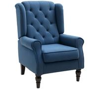 HOMCOM Retro Accent Chair, Linen Wingback Armchair with Wood Frame Button Tufted Design for Living Room Bedroom Blue
