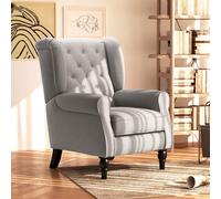 HOMCOM Accent Armchair Home Furniture Retro Tufted Club Wood Fabric Grey, Grey