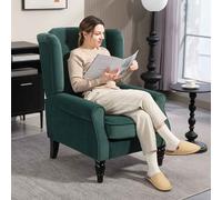 HOMCOM Retro Accent Chair, Velvet Wingback Armchair with Wood Frame Button Tufted Design for Living Room Bedroom, Green Green